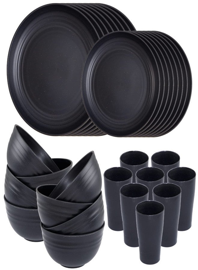 Supernal Wheat Straw Dinnerware Sets,Plates and Bowls Set, Dish Sets for 8, Unbreakable Plate for 8 Dishwasher Safe,Reusable Dinnerware Black-16pcs Plates, 8pcs Bowls, 8pcs Cups. - Image 1